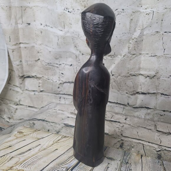 Vtg Asian Wood Carving Chinese Man w Staff Statue Figure Oriental Art Wood 12" - Picture 9 of 12